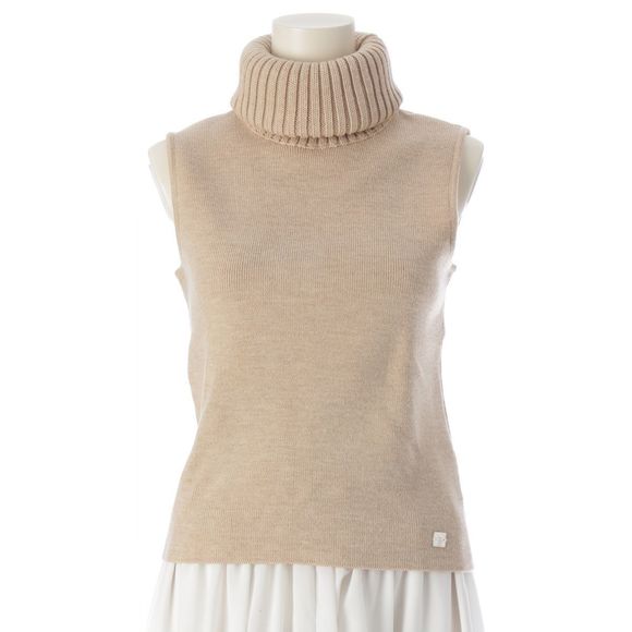 Chanel 00A Wool Turtleneck Knit Vest Top P16505 Beige 42 - Picture 1 of 10